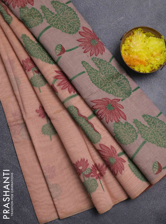 Jamdhani cotton saree peach shade and maroon with thread & zari woven floral buttas and jamdhani pallu