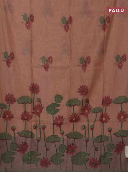 Jamdhani cotton saree peach shade and maroon with thread & zari woven floral buttas and jamdhani pallu