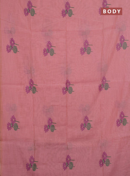 Jamdhani cotton saree peach pink and purple with thread & zari woven floral buttas and jamdhani pallu
