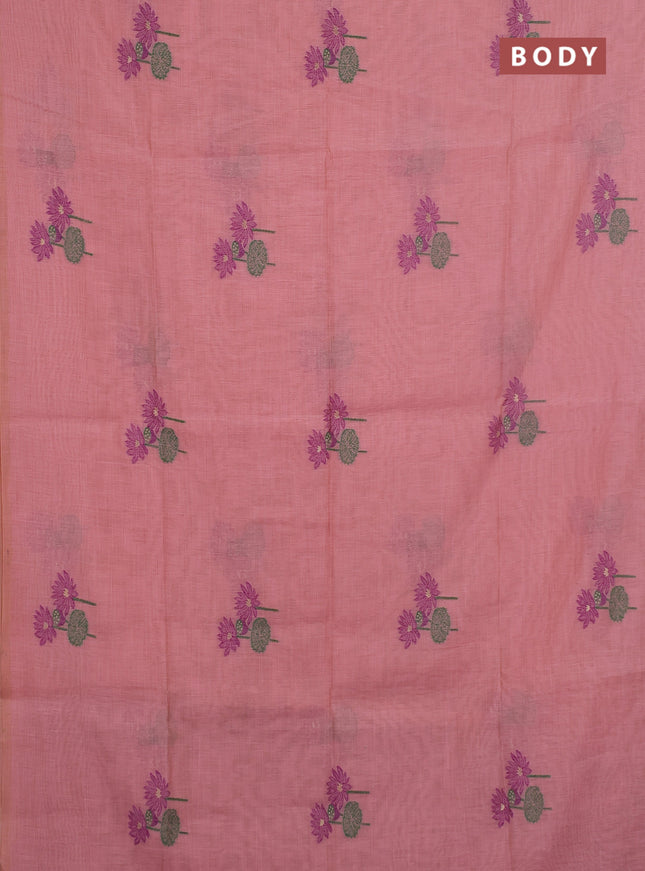 Jamdhani cotton saree peach pink and purple with thread & zari woven floral buttas and jamdhani pallu