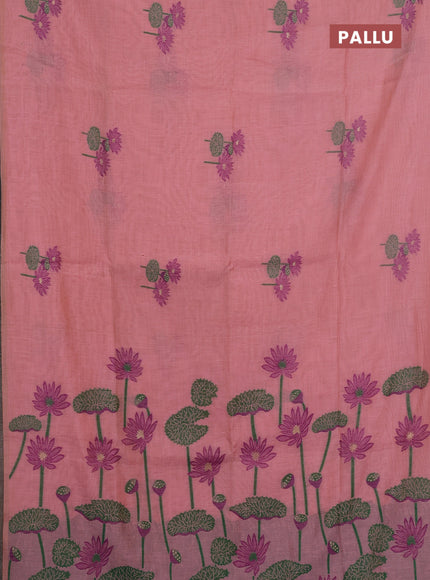 Jamdhani cotton saree peach pink and purple with thread & zari woven floral buttas and jamdhani pallu