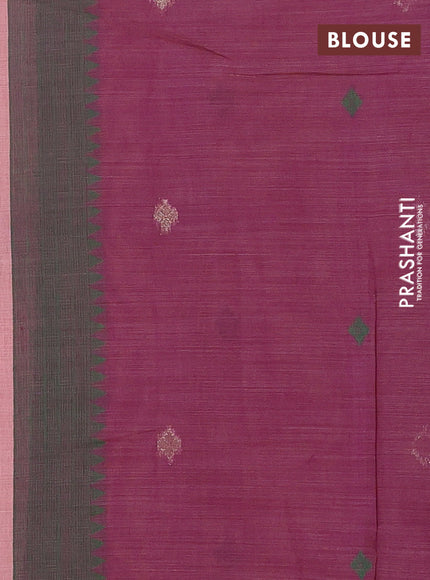 Jamdhani cotton saree peach pink and purple with thread & zari woven floral buttas and jamdhani pallu