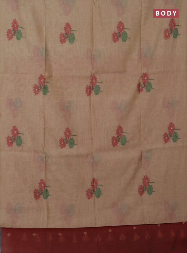 Jamdhani cotton saree beige and maroon with thread & zari woven floral buttas and jamdhani pallu