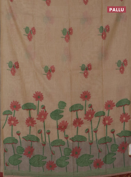 Jamdhani cotton saree beige and maroon with thread & zari woven floral buttas and jamdhani pallu