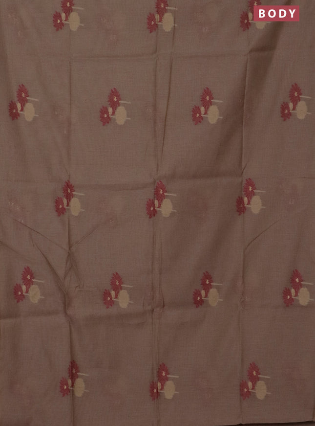 Jamdhani cotton saree dark beige and maroon with thread & zari woven floral buttas and jamdhani pallu