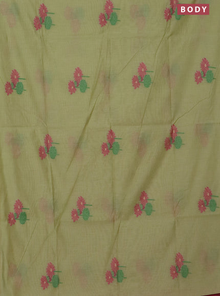 Jamdhani cotton saree pista green and pink with thread & zari woven floral buttas and jamdhani pallu