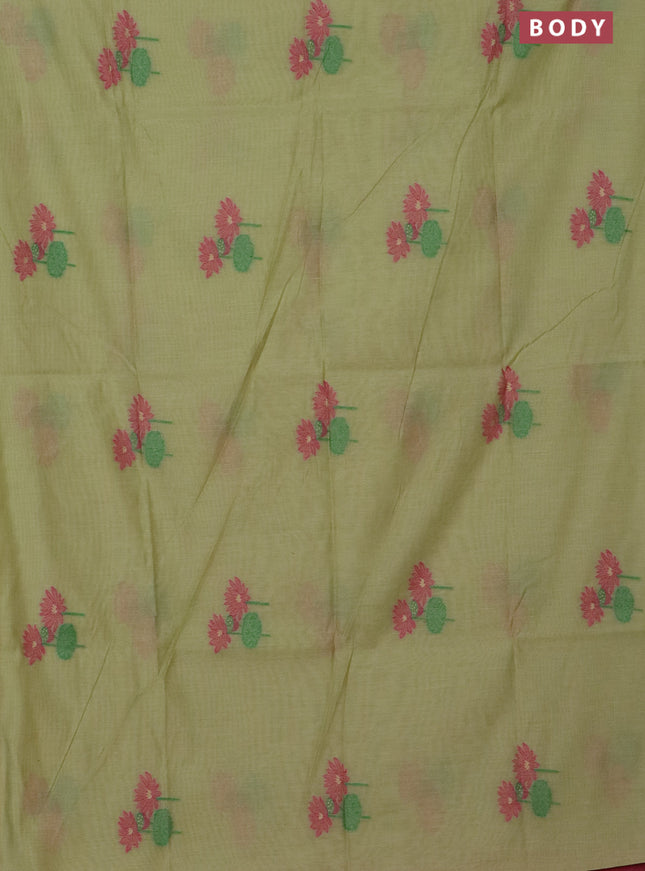 Jamdhani cotton saree pista green and pink with thread & zari woven floral buttas and jamdhani pallu