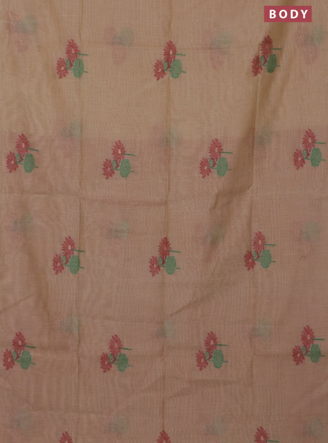 Jamdhani cotton saree sandal and red with thread & zari woven floral buttas and jamdhani pallu