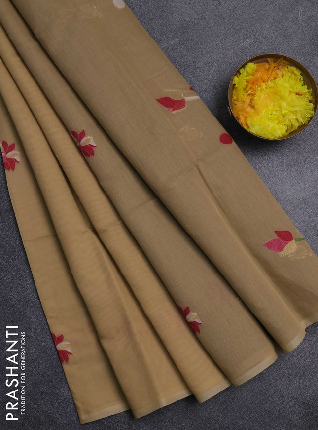 Jamdhani cotton saree sandal and brown with thread & zari woven buttas and jamdhani pallu