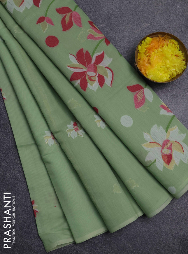 Jamdhani cotton saree pista green and light green with thread & zari woven buttas and jamdhani pallu