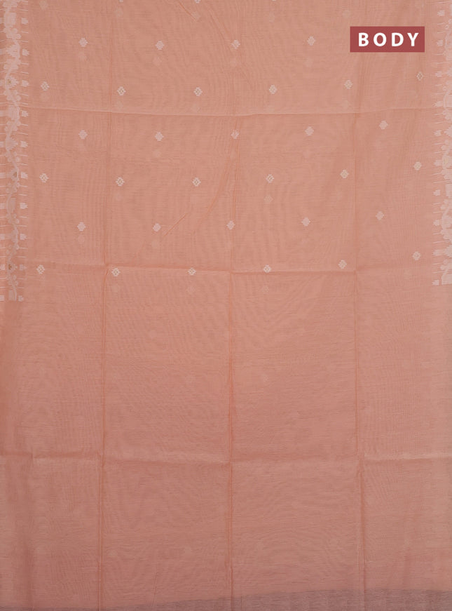 Jamdhani cotton saree peach orange and maroon with allover thread & zari woven buttas and jamdhani pallu
