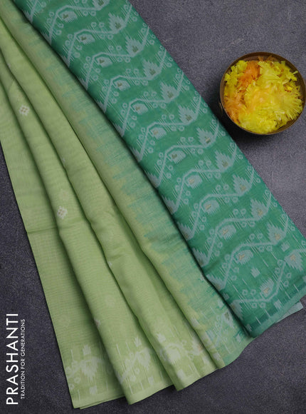 Jamdhani cotton saree pista green and green with allover thread & zari woven buttas and jamdhani pallu