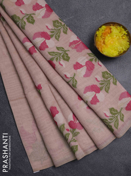 Jamdhani cotton saree pastel pink and pink with thread & zari woven floral buttas and floral jamdhani pallu