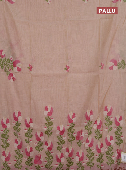 Jamdhani cotton saree pastel pink and pink with thread & zari woven floral buttas and floral jamdhani pallu