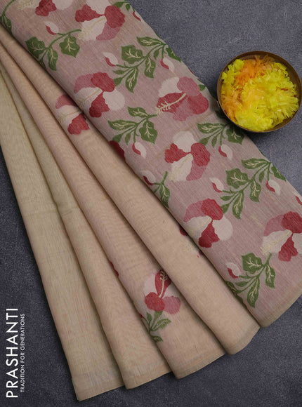 Jamdhani cotton saree beige and maroon with thread & zari woven floral buttas and floral jamdhani pallu