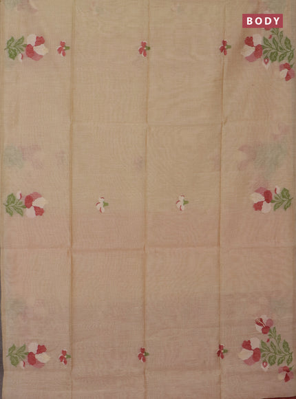 Jamdhani cotton saree beige and maroon with thread & zari woven floral buttas and floral jamdhani pallu