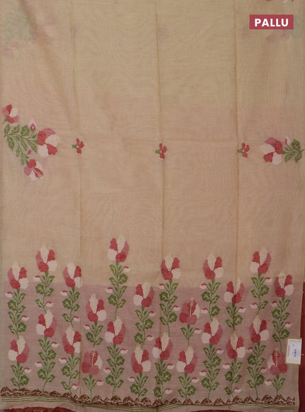 Jamdhani cotton saree beige and maroon with thread & zari woven floral buttas and floral jamdhani pallu