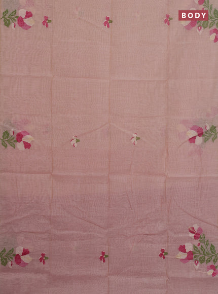 Jamdhani cotton saree peach shade and pink with thread & zari woven floral buttas and floral jamdhani pallu