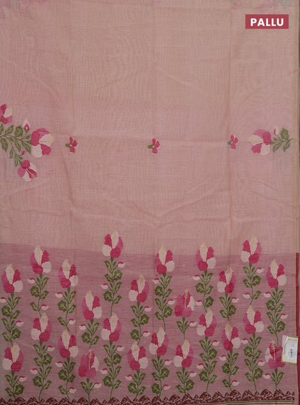 Jamdhani cotton saree peach shade and pink with thread & zari woven floral buttas and floral jamdhani pallu