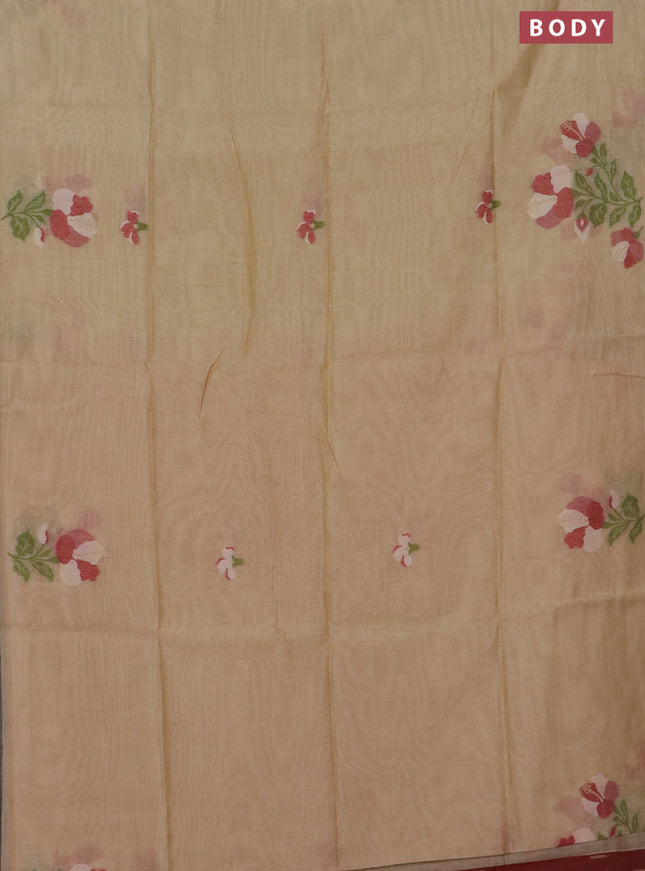 Jamdhani cotton saree beige and red with thread & zari woven floral buttas and floral jamdhani pallu