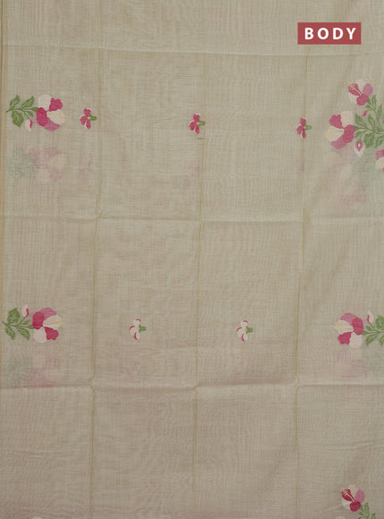 Jamdhani cotton saree mild pista green and pink with thread & zari woven floral buttas and floral jamdhani pallu