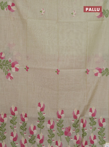 Jamdhani cotton saree mild pista green and pink with thread & zari woven floral buttas and floral jamdhani pallu