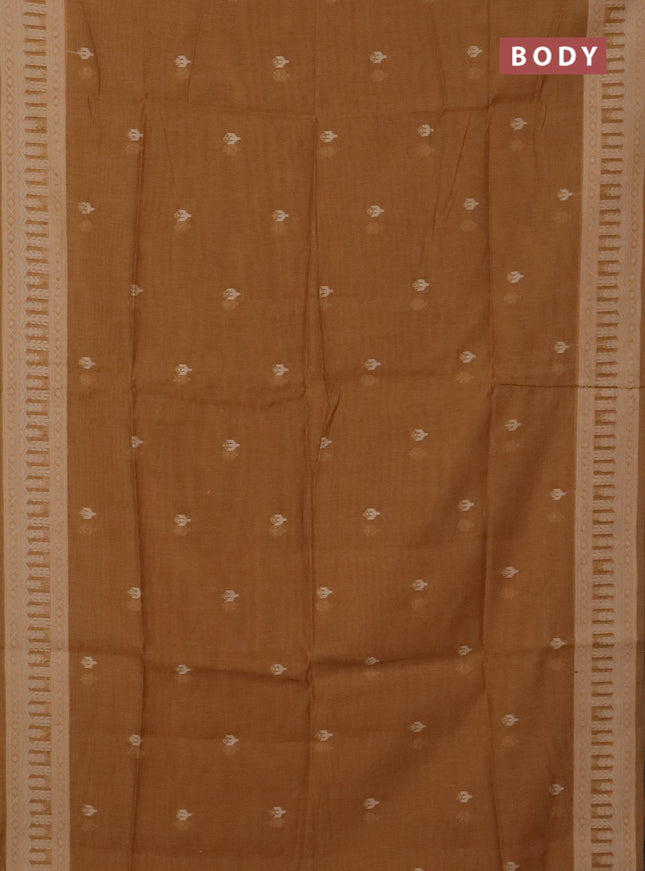 Jamdhani cotton saree dark sandal with thread & zari woven buttas and jamdhani pallu