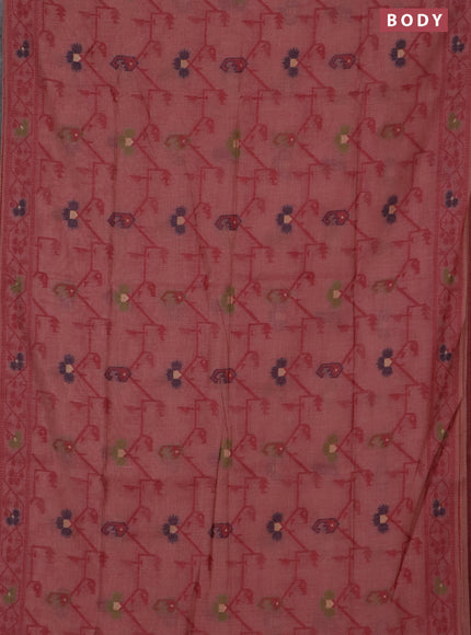 Jamdhani cotton saree dark peach pink with allover thread weaves & zari butttas and jamdhani pallu