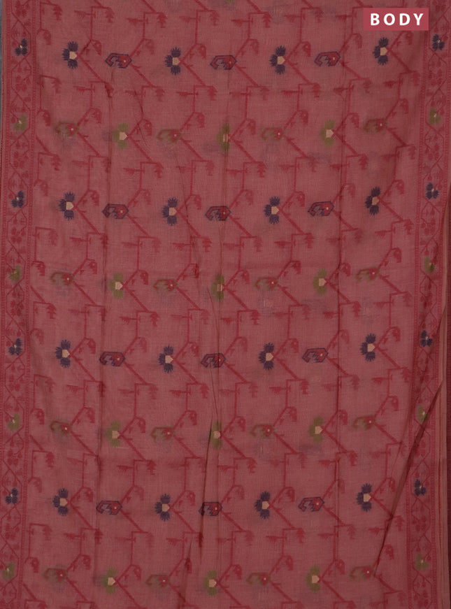 Jamdhani cotton saree dark peach pink with allover thread weaves & zari butttas and jamdhani pallu
