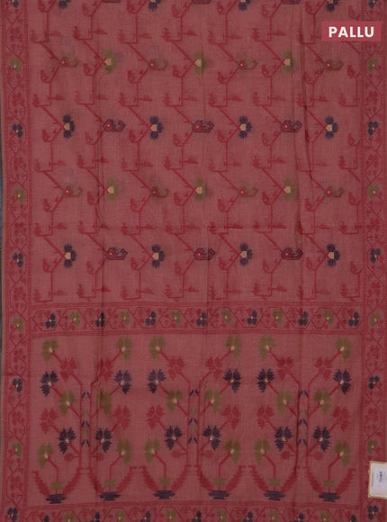 Jamdhani cotton saree dark peach pink with allover thread weaves & zari butttas and jamdhani pallu