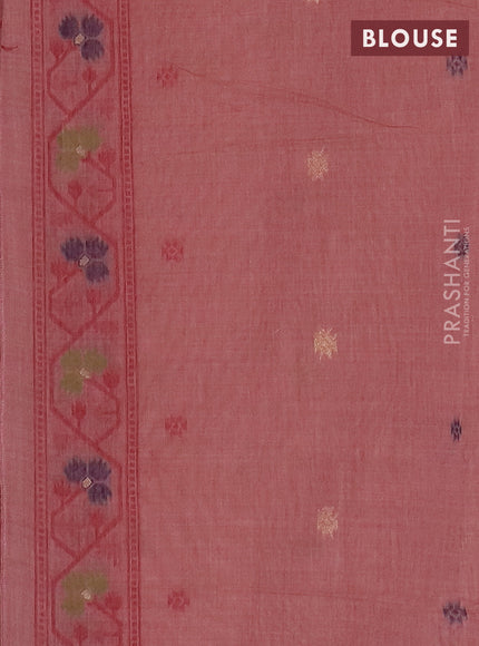 Jamdhani cotton saree dark peach pink with allover thread weaves & zari butttas and jamdhani pallu