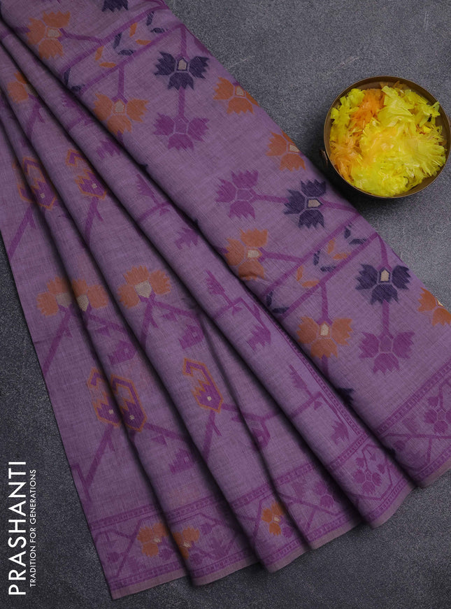 Jamdhani cotton saree purple with allover thread weaves & zari butttas and jamdhani pallu