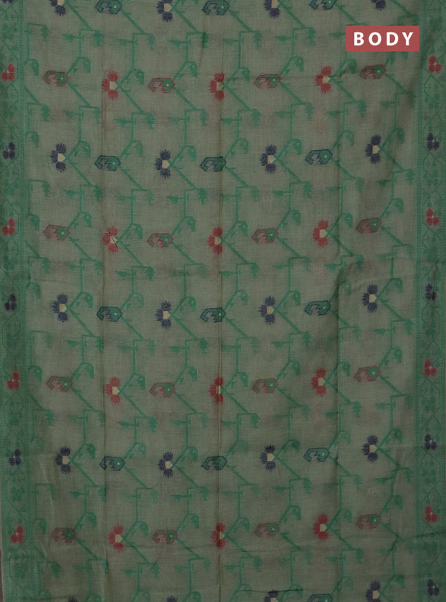 Jamdhani cotton saree green shade with allover thread weaves & zari butttas and jamdhani pallu