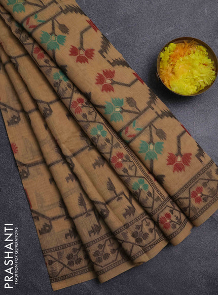 Jamdhani cotton saree sandal with allover thread weaves & zari butttas and jamdhani pallu