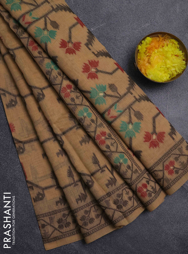 Jamdhani cotton saree sandal with allover thread weaves & zari butttas and jamdhani pallu