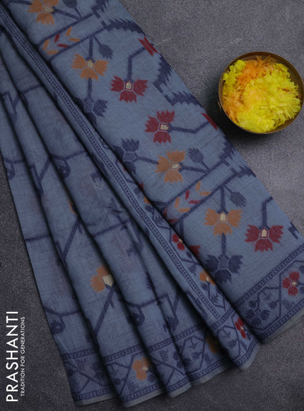 Jamdhani cotton saree grey with allover thread weaves & zari butttas and jamdhani pallu