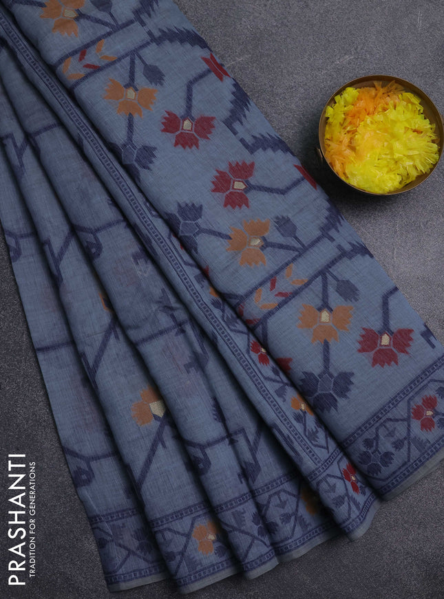 Jamdhani cotton saree grey with allover thread weaves & zari butttas and jamdhani pallu