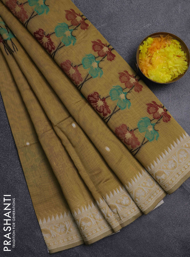 Jamdhani cotton saree mustard yellow and maroon with thread & zari woven buttas and jamdhani pallu
