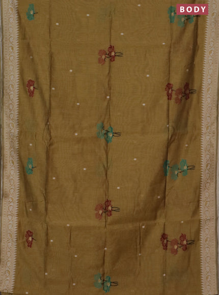 Jamdhani cotton saree mustard yellow and maroon with thread & zari woven buttas and jamdhani pallu
