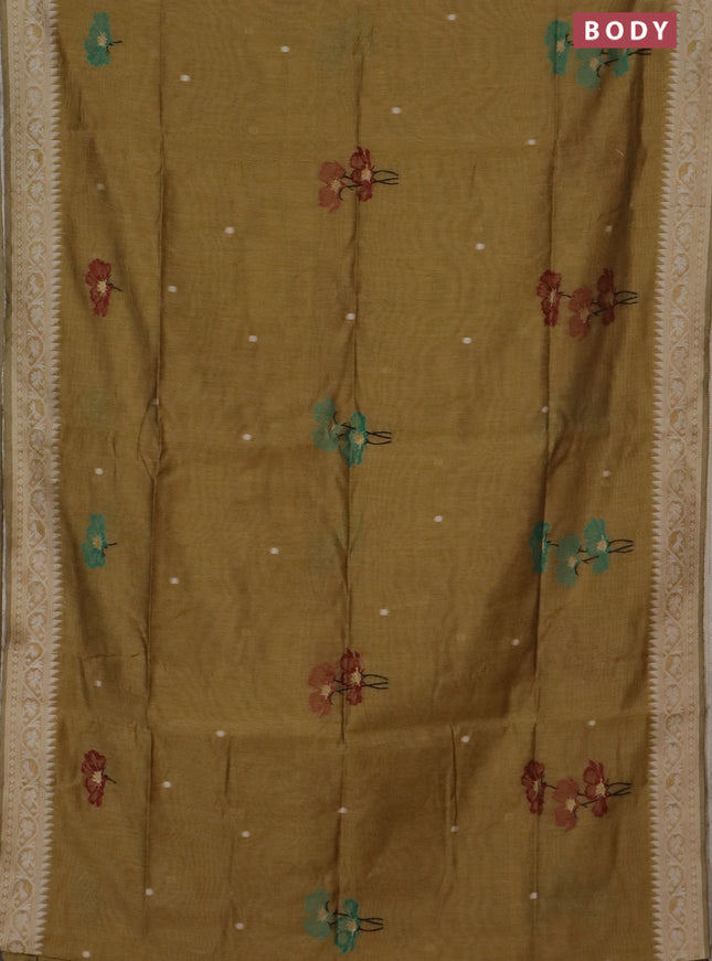 Jamdhani cotton saree mustard yellow and maroon with thread & zari woven buttas and jamdhani pallu