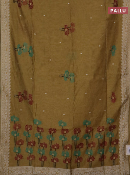 Jamdhani cotton saree mustard yellow and maroon with thread & zari woven buttas and jamdhani pallu