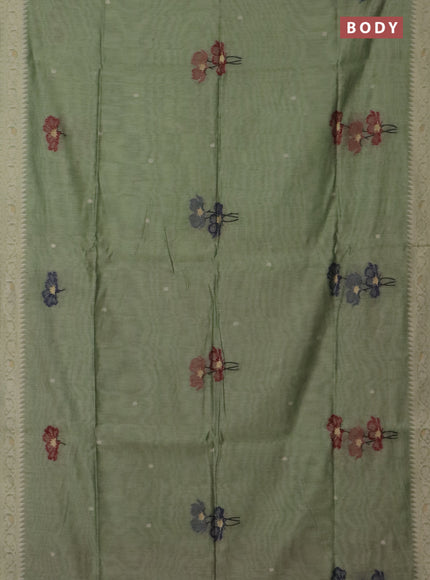 Jamdhani cotton saree green shade and maroon with thread & zari woven buttas and jamdhani pallu