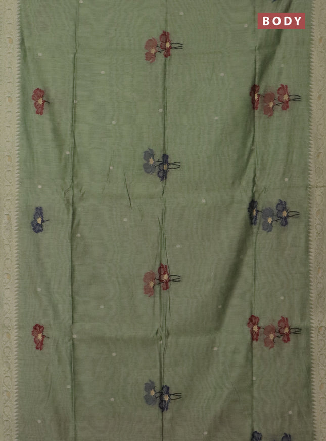 Jamdhani cotton saree green shade and maroon with thread & zari woven buttas and jamdhani pallu