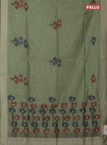 Jamdhani cotton saree green shade and maroon with thread & zari woven buttas and jamdhani pallu