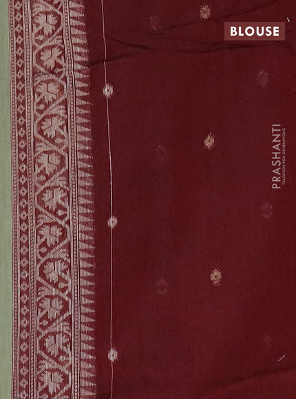 Jamdhani cotton saree green shade and maroon with thread & zari woven buttas and jamdhani pallu