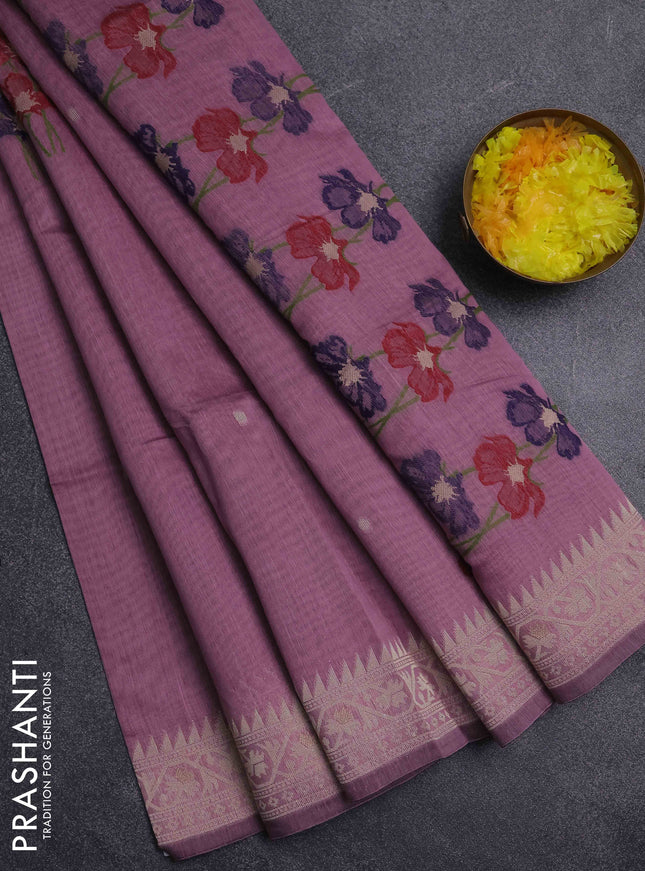 Jamdhani cotton saree peach pink and navy blue with thread & zari woven buttas and jamdhani pallu