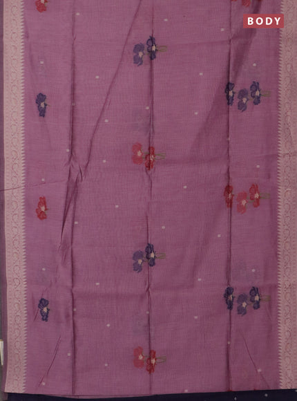 Jamdhani cotton saree peach pink and navy blue with thread & zari woven buttas and jamdhani pallu