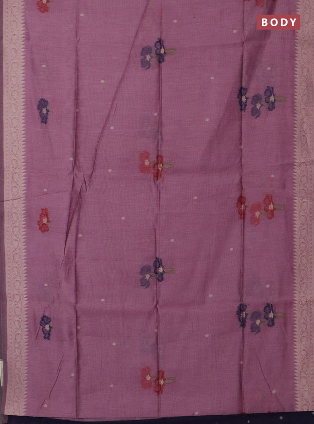 Jamdhani cotton saree peach pink and navy blue with thread & zari woven buttas and jamdhani pallu