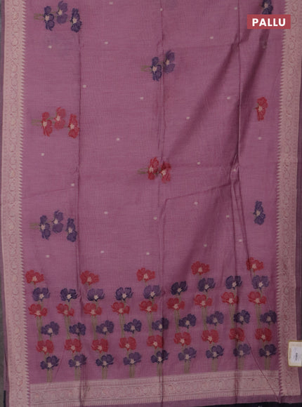 Jamdhani cotton saree peach pink and navy blue with thread & zari woven buttas and jamdhani pallu