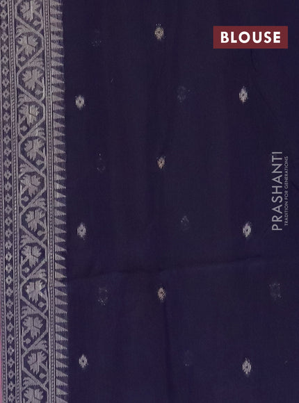 Jamdhani cotton saree peach pink and navy blue with thread & zari woven buttas and jamdhani pallu